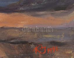 Kellner István (1898-?): Korongozó, Mohács 1958. Olaj, farost. Jelzett, 40x30 cm