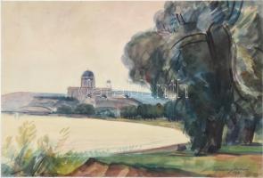 Tipary Dezső (1887-1967): Esztergom. Akvarell, papír, jelzett, 30x40 cm Keretben