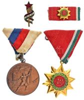 ~1945-1948. "MKP (Magyar Kommunista Párt)" zománcozott bronz gomblyukjelvény (26x10mm) + 1970. "Felszabadulási Jubileumi Emlékérem" aranyozott, zománcozott bronz kitüntetés mellszalagon, miniatűrrel, szalagsávval, eredeti tokban + 1951. "Spartakiád" bronzozott Zn sportérem mellszalagon T:AU,XF