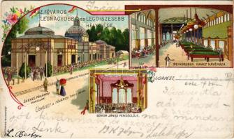 1903 Budapest XIV. Városligeti fővárosi pavillon. Bokor János vendéglője és Weingruber Ignác kávéháza, belső, biliárd terem. Kosmos Art Nouveau, floral litho (szakadás / tear)