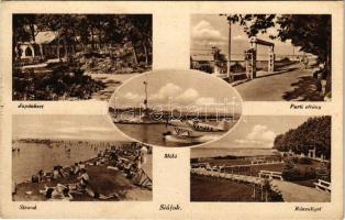 1940 Siófok, Japánkert, strand, móló hidroplánnal, parti sétány, Rózsa liget