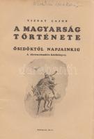 Vicsay Lajos: A magyarság története ősidőktől napjainkig. A történettanítás kézikönyve. I-II. kötet. [Teljes.] Szeged, 1935-1936. (Délmagyarország ny.) XV + [1] + 350 p. + 24 t.; [4] + 400 + [4] p. Vicsay Lajos történeti összefoglalója a Hóman-Szekfű-féle történelmi szintézist és annak történelemszemléletét vette mintának. Az oldalszámozáson belül számos szövegközti nemzetségtáblát és néhány hadműveleti ábrát tartalmazó munka főként politika- és eseménytörténettel foglalkozik, és szokatlanul korai időponttól (az Árpád-kortól kezdve) feltételezi a rendi társadalom jelenlétét. A mohácsi csatavesztéstől az 1930-as évekig tartó időszakot tárgyaló második kötet a politika- és eseménytörténet mellett markánsan megjeleníti a gazdaságtörténet, és rendező elvvé válik benne a demográfiai szemlélet - az országon belüli népesedési folyamatok és azoknak politikai következményei fontos témává válnak. A második kötetben oldalszámozáson belül néhány egész oldalas térkép. Az illusztrált címoldalakon régi tulajdonosi bejegyzés, példányunk fűzése laza. (A gyakorlati pedagógia könyvtára I-II. kötet.) Fűzve, egységes, sérült, enyhén foltos kiadói borítóban, a második kötet részben felvágatlan.