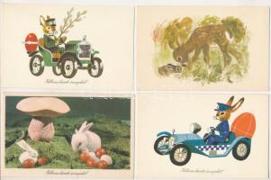 10 db MODERN magyar retro grafikai húsvéti üdvözlő képeslap. Képzőművészeti Alap / 10 modern Hungarian retro Easter greeting graphic postcards