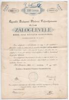 Budapest 1909. "Egyesült Budapesti Fővárosi Takarékpénztár" 4 1/2%-os záloglevele 2000K-ról, szárazpecséttel, szelvényekkel T:F folt