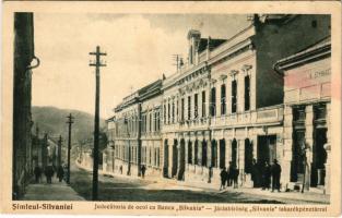 Szilágysomlyó, Simleu Silvaniei; Járásbíróság, Silvania takarékpénztár, M. Schwarcz üzlete / county court, savings bank, shop