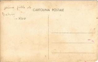 1938 Pietris, Romanian folklore, spinning woman. photo (surface damage)