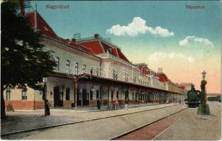 Nagyvárad, Oradea; Pályaudvar, vasútállomás, gőzmozdony, vonat. Vasúti Levelezőlapárusítás 2. sz. - 1916. / railway station, locomotive, train