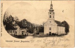 1901 Boksánbánya, Németbogsán, Deutsch-Bogsan, Bocsa; templom, utca . Rosner Adolf kiadása / street view, church (fl)