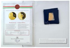 ifj. Szlávics László (1959-) 2011. "Nagy Magyarok / Deák Ferenc" aranyozott Cu emlékérem tanúsítvánnyal (40mm) T:PP