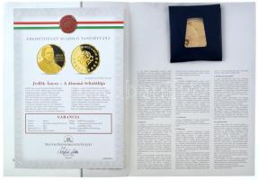 ifj. Szlávics László (1959-) 2011. "Nagy Magyarok / Jedlik Ányos" aranyozott Cu emlékérem tanúsítvánnyal (40mm) T:PP