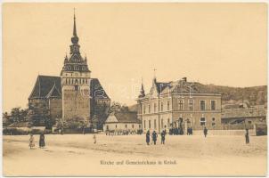 1908 Szászkézd, Kaisd, Keisd, Saschiz; Kirche und Gemeindehaus / templom és községháza / church and town hall