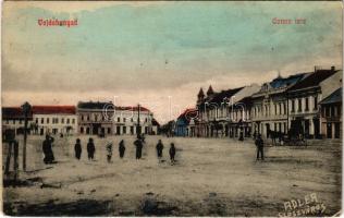 1913 Vajdahunyad, Hunedoara; Corvin tér, üzletek. Adler fényirda (Szászváros) 1909. / square, shops (EK)