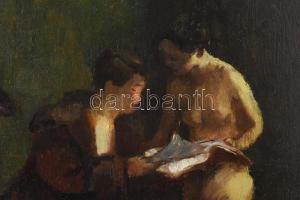 Iványi Grünwald Béla (1867-1940): Festő és aktmodellek. Olaj, vászon, jelezve jobbra lent. Restaurál...