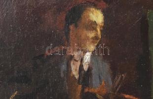 Iványi Grünwald Béla (1867-1940): Festő és aktmodellek. Olaj, vászon, jelezve jobbra lent. Restaurál...