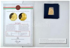 ifj. Szlávics László (1959-) 2011. "Nagy Magyarok / Ady Endre" aranyozott Cu emlékérem tanúsítvánnyal (40mm) T:PP