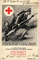 1915 Királyért és Hazáért! A Vörös Kereszt Egylet dunaparti betegnyugvó állomásának tulajdona / WWI Austro-Hungarian K.u.K. military art postcard, Red Cross propaganda, support fund s: Földes (Rb)