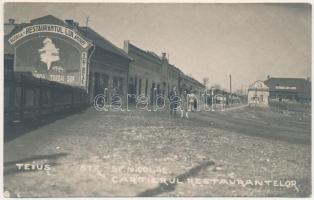 1930 Tövis, Teius; Str. Sf. Nicolae, Cartierul Restaurantelor / utca, Lui Andrei bodegája és étterem, Tordai sör, Fratii Buni szállodája és étterme, Apollo, Dacia szálloda és étterem / street, restaurants, hotels. Foto Vilius, photo (EK)