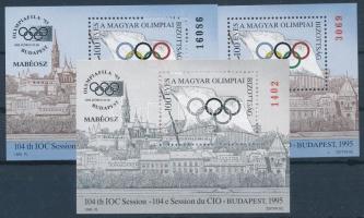 1995/1a+1b+F1 100 éves a Magyar olimpiai bizottság 3 db-os emlékív garnitúra (11.800) / souvenir sheet collection of 3