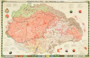 1928 Magyarország néprajzi térképe, (Vörös-térkép) tervezte: Dr. Kogutowicz Károly, kiadja: M Kir. Állami Térképészet, 62×96 cm Hátulján ragasztónyommal