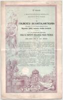 Budapest 1890. Italmérési jog kártalanítására kibocsátott 4 1/2%-al kamatozó adómentes kötvény kötvény 100Ft-ról, szárazpecséttel, 1db szelvénnyel T:F / Hungary / Budapest 1890. Tax-free bond with interest at 4 1/2% issued to compensate for the right to measure drinks bond about 100 Forint with embossed stamp, 1pc of coupon C:F