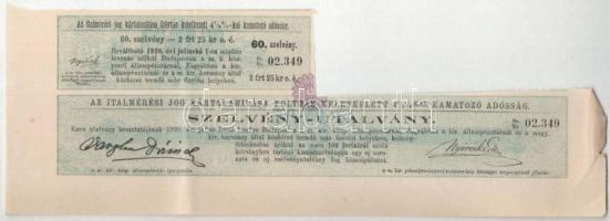 Budapest 1890. "Italmérési jog kártalanítására kibocsátott 4 1/2%-al kamatozó adómentes kötvény...