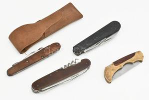 4 db bicska, közte kertész oltóbicska bőr tokkal, svájci bicska, stb., jelzettek, klf. méret és állapot