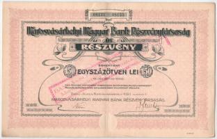 Románia / Marosvásárhely 1921. &quot;Marosvásárhelyi Magyar Bank Részvénytársaság&quot; 5db részvénye egyben, egyenklnt 150L-ről , szárazpecséttel, szelvényekkel, bélyegzéssel T:XF / Romania / Targu-Mures 1921. &quot;Hungarian Bank of Targu-Mures Share Company&quot; 5 shares in one, each about 150 Lei, with embossed stamp and coupons C:XF