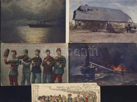 1900-as évek 2 db humoros + 3 db háborús képeslap, gyenge minőség