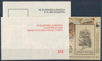 2000/22+22aA-22bA 73. Bélyegnap Székesfehérvár Szent István emlékív + 2 db ajándék emlékív (16.200) / souvenir sheet + 2 x present souvenir sheet