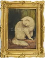 Mesterházy Dénes (1900-1949 körül): Kiscica. Olaj, karton, jelzett. Dekoratív, kissé sérült fakeretben, 35×24 cm