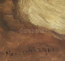 Mesterházy Dénes (1900-1949 körül): Kiscica. Olaj, karton, jelzett. Dekoratív, kissé sérült fakeretb...