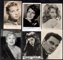 Külföldi színészek, színésznők aláírt fotói, 6 db: Giulietta Masina, Béatrice Altariba, Georges Marchal, Barbara Rütting, Belinda Lee, Folke Sundquist / Signed photos of actors and actresses, 6 pcs