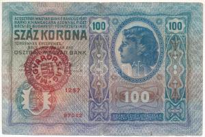 1912. 100K piros "MAGYARORSZÁG" felülbélyegzéssel T:F kis szakadás, tűlyuk Adamo K28