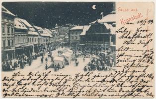 1899 (Vorläufer) Brassó, Kronstadt, Brasov; piac este télen. H. Zeidner kiadésa / market in winter at night