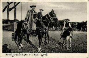 1932 Hortobágy, Csikós bojtár és a bojtár gyerek (EB)