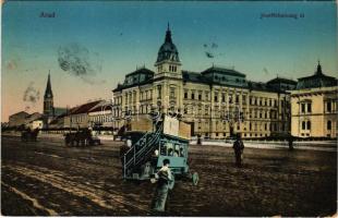 1911 Arad, József főherceg út, emeletes autóbusz üzlet reklámokkal / street view, double-decker autobus with shop advertisements (EK)