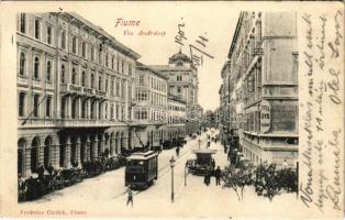 1902 Fiume, Rijeka; Via Andrássy, Grand Hotel Europe, tram,, Hotel Lloyd. Frederico Cretich (EK)