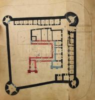 3 db nagy méretű tervrajz vár, klasszicista lakóház, közintézmény. cca 1800-1900. Kb 30x40 cm