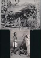 cca 1880 Ausztrál őslakosok fényképész műteremben, 2 db modern nagyítás, jelzés nélkül, 15x10 cm és 15x21 cm