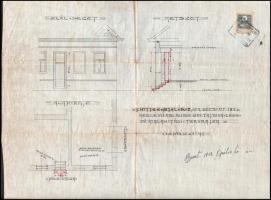 1912 Bp., Ritter Antal úr III. ker. Bécsi út 185. sz. alatti házának átalakítási tervrajza, 1 : 75, 30f okmánybélyeggel, hátoldalán &quot;Jóváhagyta Budapest székesfőváros tanácsa&quot; bélyegzéssel, kissé foltos, 40x30 cm