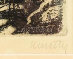 Kmetty János (1889-1975): Táj. Rézkarc, papír, jelzett, üvegezett fakeretben, 9×11 cm