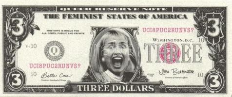 USA 1998. 3$ "Bill Clinton" + 3$ "Hillary Clinton" fantáziapénz T:I