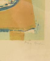 Rác András (1926-2013): Csendélet. Színes linómetszet, papír, jelzett, üvegezett keretben 35x21 cm