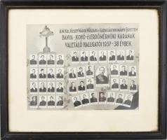Irredenta tablókép M. Kir. József Nádor Műszaki és Gazdaságtudományi Egyetem Bánya-, kohó- és erdőmérnöki karának valetáló hallgatói 1937-1938 évben, Tabló üvegezett keretben Külsö méret 34x28 cm