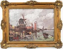Bánfi jelzéssel: Holland táj malommal. Olaj, karton, 24x33 cm Keretben