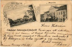 1901 Sátoraljaújhely, Katolikus templom, megyeház. Landesmann Miksa és társa kiadása, Art Nouveau, floral (EK)