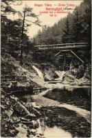 1912 Barlangliget, Höhlenhain, Tatranská Kotlina (Tátra, Magas Tátra, Vysoké Tatry); Landoki híd vízeséssel. Wlaszlovits Gusztáv kiadása / wooden bridge, waterfall