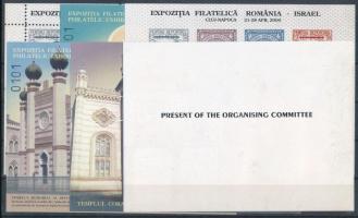 2000/E3 Románia-Izrael bélyegkiállítás 6 db-os erdélyi kiadású emlékív garnitúra ajándék változat, azonos sorszámmal (50.000) / souvenir sheet collection of 6