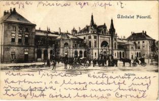 1901 Pécs, indóház, vasútállomás. Blancz József kiadása