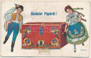 Pápa. Magyar népviseletes leporello s: Bernáth (szakadások / tears)